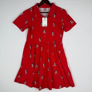 NEW Cakeworthy Disney Mickey Mouse Red Skater Dress Button Front Womens L